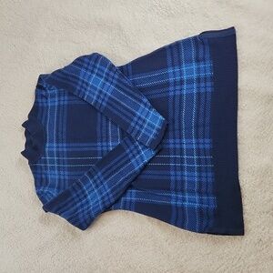 Isaac Mizrahi Live sweater dress blue plaid, feminine and classic